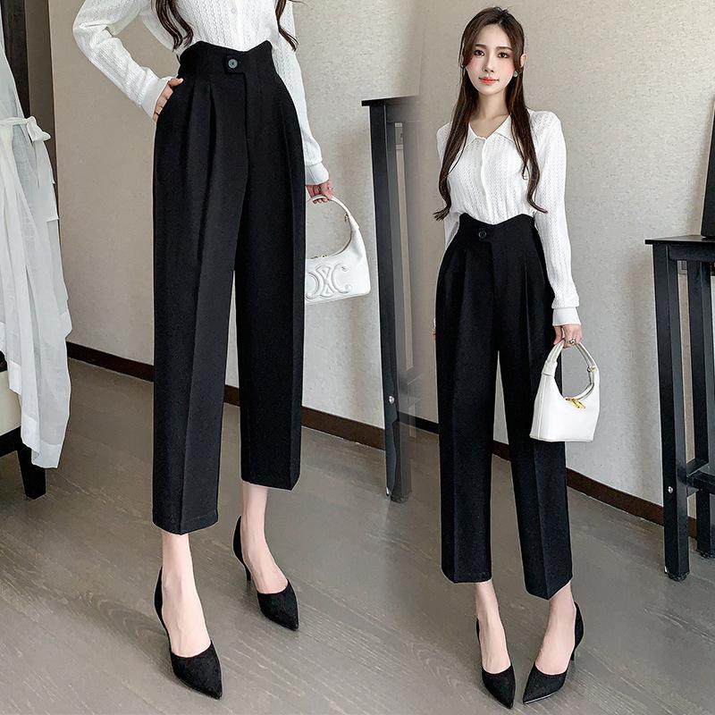 2025 Spring/Summer Women's High Waist Harem Pants – Casual Straight-Leg Cigarette Style