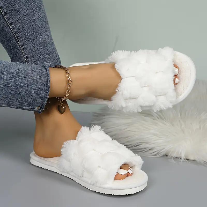 Women'S Argyle Fuzzy Slippers, All-Season Warm Indoor Home Slides, Comfortable Breathable Fabric Home Shoes