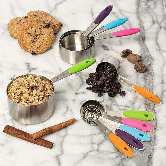 5Pcs/Set Measuring Spoon Set Clear Scale Ring Buckle Silicone Handle Stainless Steel Sugar Powder Spoon Measuring Cup Home Supplies