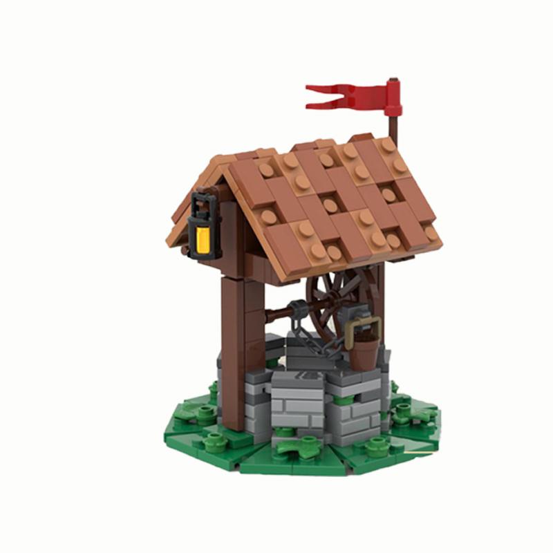 MOC Set de Briques de Construction Château Panneau d'Affichage Tente Catapultes Médiévales Fontaine puits Tas de Fourrage Jouet en Brique Assemblé