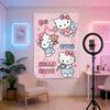 Sanrio Hello Kitty Cute Tapestry Fairy Camera Cartoon Printed Wall Decor Pink Star Background Bedroom Home Decor Flat Print