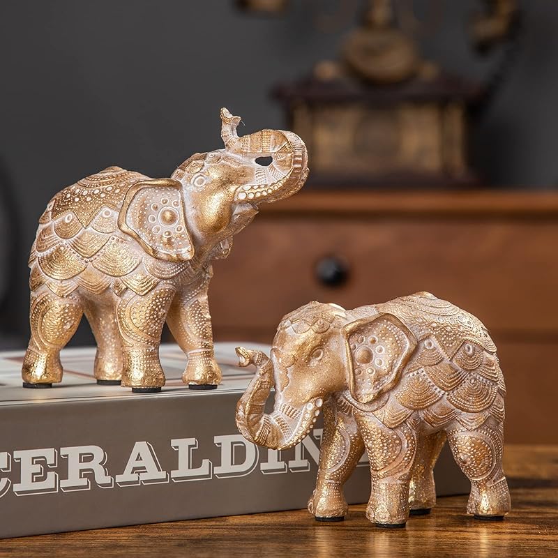 Elephant Statue for Home Decorations, Elephant Figurines with Trunk Up, Room Decor for Shelf Table Living Room Nightstand, African Elephants Gifts золотой