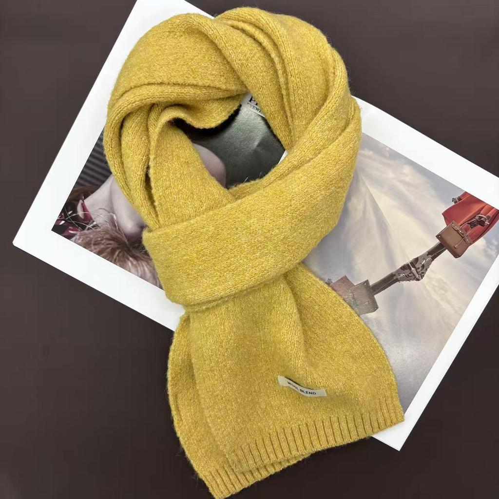 Damski dzianinowy szalik z mieszanki wełny - Jednolity kolor, Jesień/Zima, Styl koreański, Ciepła i wygodna ochrona szyi