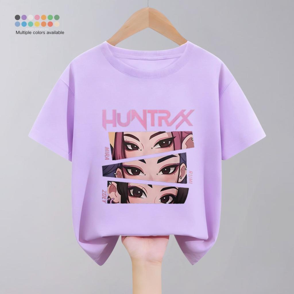 Hunter Girl Group Print Cartoon T-shirt For Girl's Clothing Summer New Fashion Children Short Sleeve Tops Crewneck T Shirts