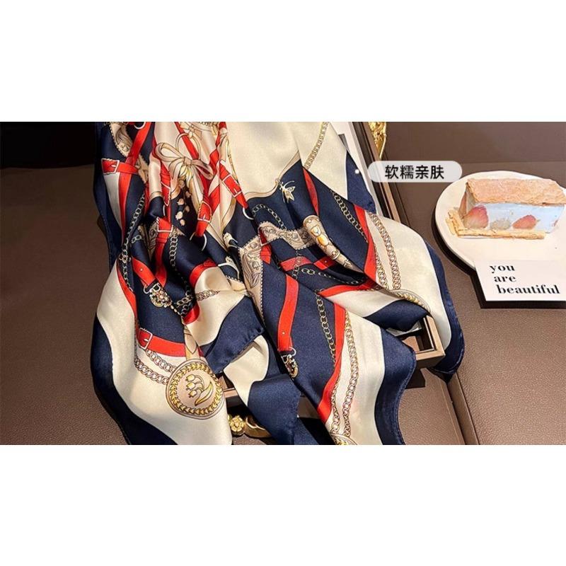 Women Fashion Versatile Elegant Printed Small Square Neck Scarf For Daily Wear