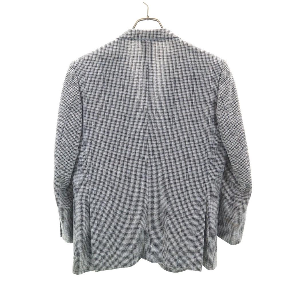 LANVIN 90s Old Check Pattern tailored jacket 46-54 Navy Ancon Men's Used