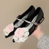Sweet Flower Lace Decoration Low Heel Pumps for Women Fashion Pointed Toe Narrow Buckle Designer Shoes Elegant Casual Dress Shoe