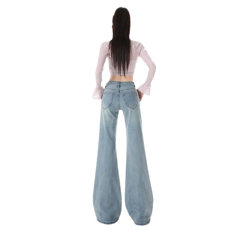 Retro casual high-waisted jeans women's trousers autumn and winter new loose and thin floor-mopping wide-leg flared pants