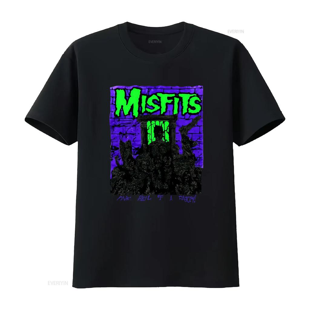 MISFITS 80s Rockband One Hell of A Party T-shirt Vintage Stijl voor Fans vintage Gewassen Stijlvolle grafische print Veelzijdig