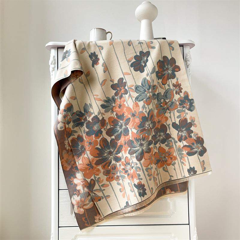 Air-conditioned room large shawl premium cashmere fringed warm scarf women's office nap blanket retro