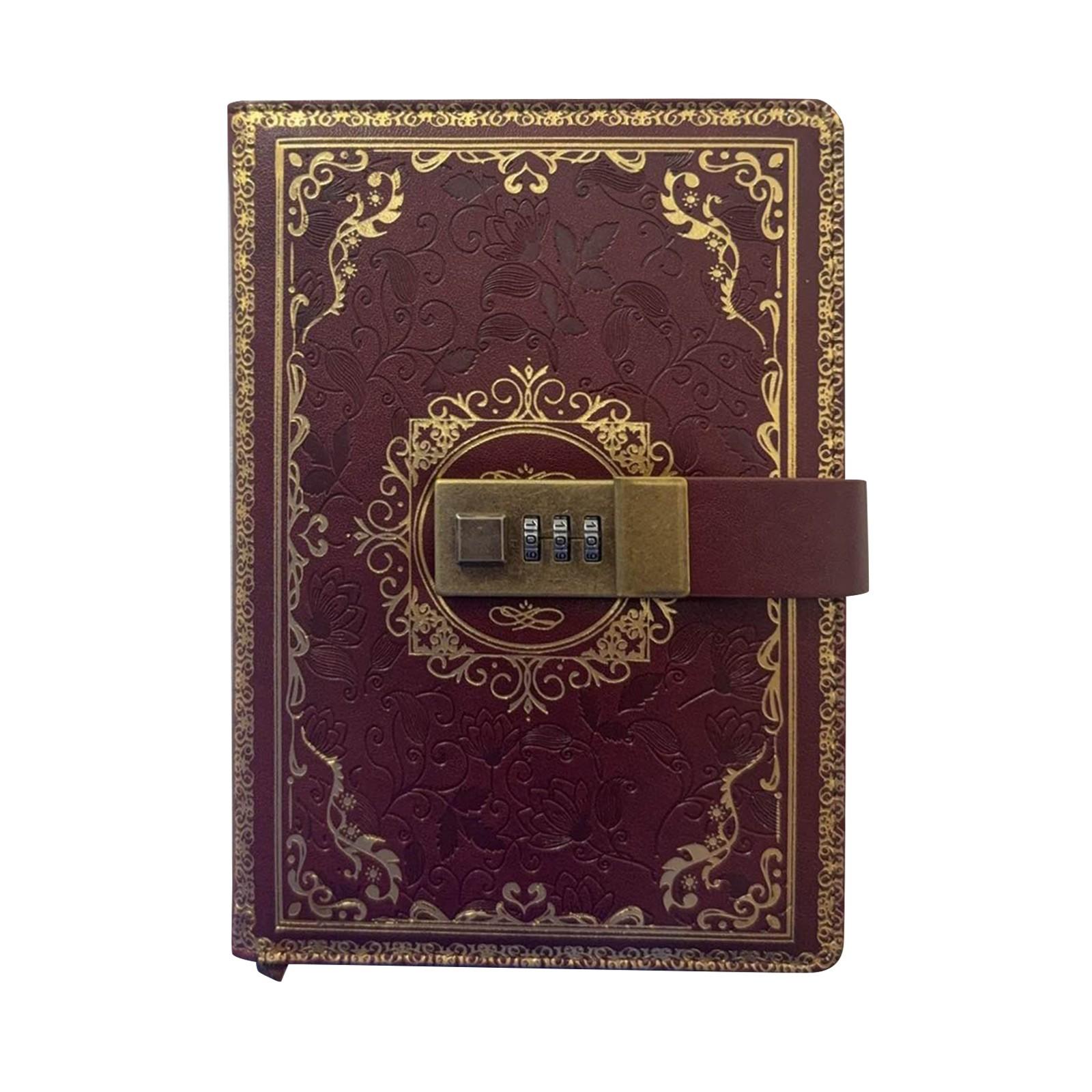 

Дневник с замком в твердом переплете из кожи, дневники, блокноты для записей, блокнот для работы, дневник с замком для женщин, школьные принадлежности One Size винный