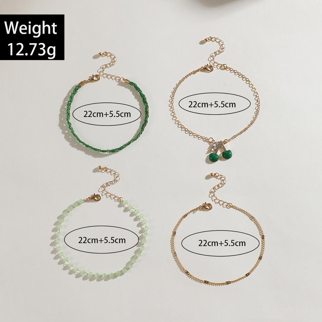 Red Rice Bead Beaded Multi-layer Foot Decoration with Diamond Cherry Cherry Anklet Three-piece Set