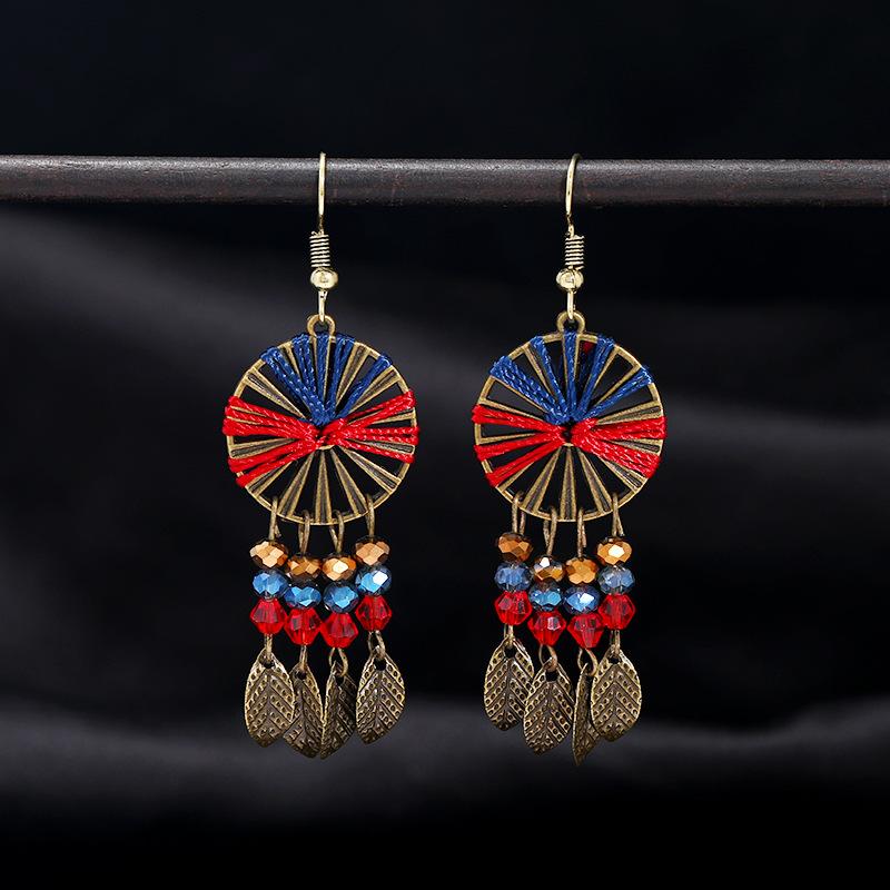 Ethnic Style Retro Handmade Earrings Woven Dream Catcher Long Fringed Earrings Femininity Versatile Holiday Ear Jewelry