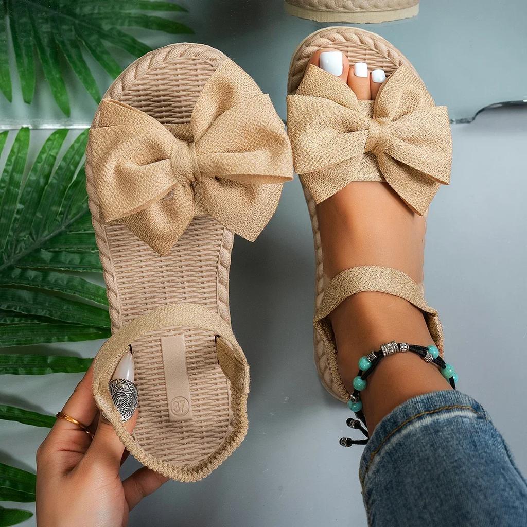 Women Sandals 2026 New Summer Lightweight Sandals Fashion Beach Casual Slippers Outdoor Bow Tie Flat Shoes Home platform sandals