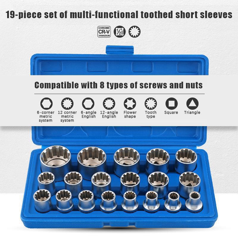 19Pcs Bit Kits 8-32Mm Multi-Tooth Nuts Torx Vehicle Repair Tool Kits Multifunctional Auto Repair Tools Hand Tools