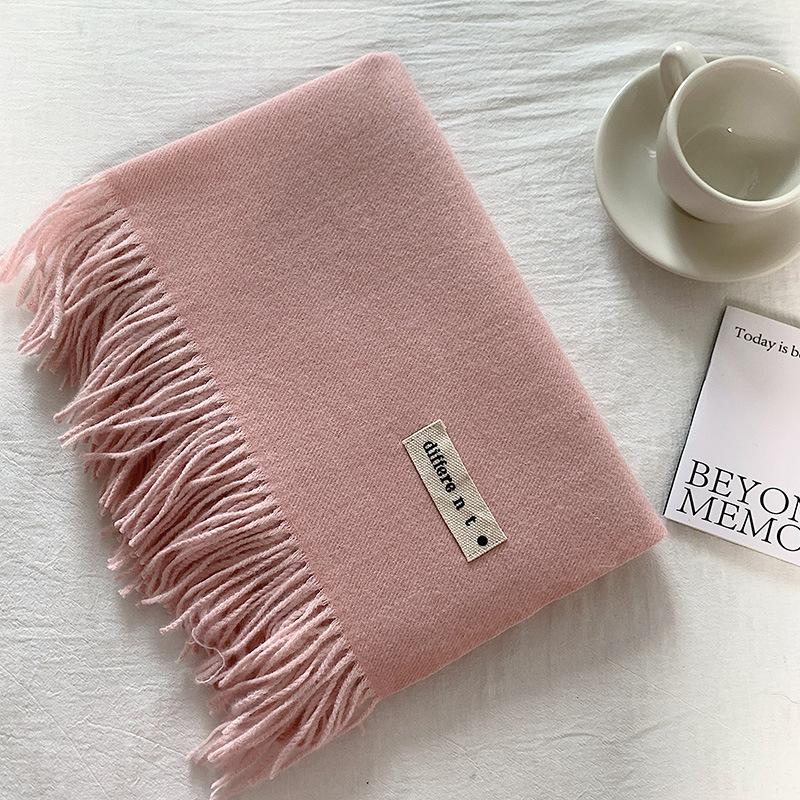 

Flowing Fringe, Color-blocked, Simple Design, Faux Cashmere-like Scarf, Winter-thick, Cape-style, Student-friendly, Solid Color. 65*200cm