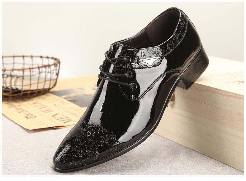 Men's European Style Glossy Patent Leather Pointed Toe Lace-up Formal Shoes