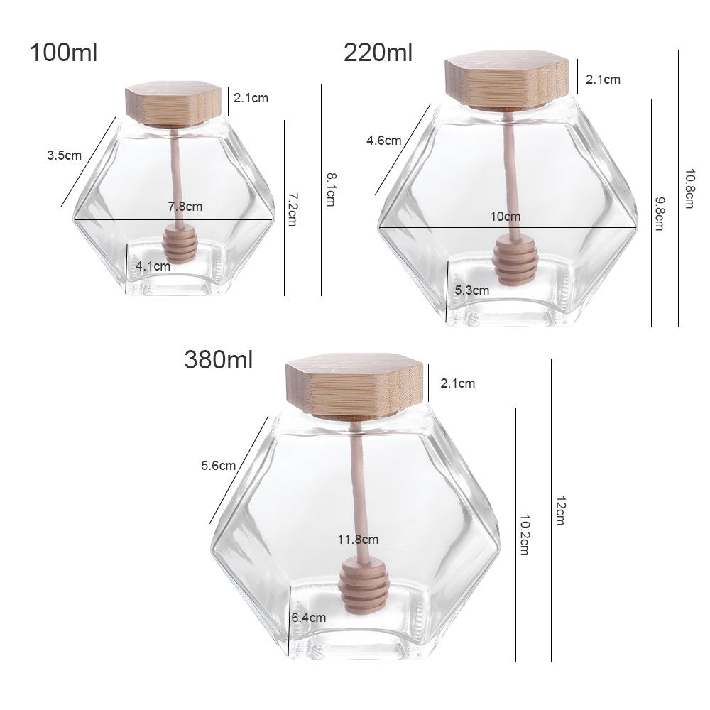 Home Glass with Wooden Dipper Cork Lid Honey Jar Dispenser Storage Container Honey Pot