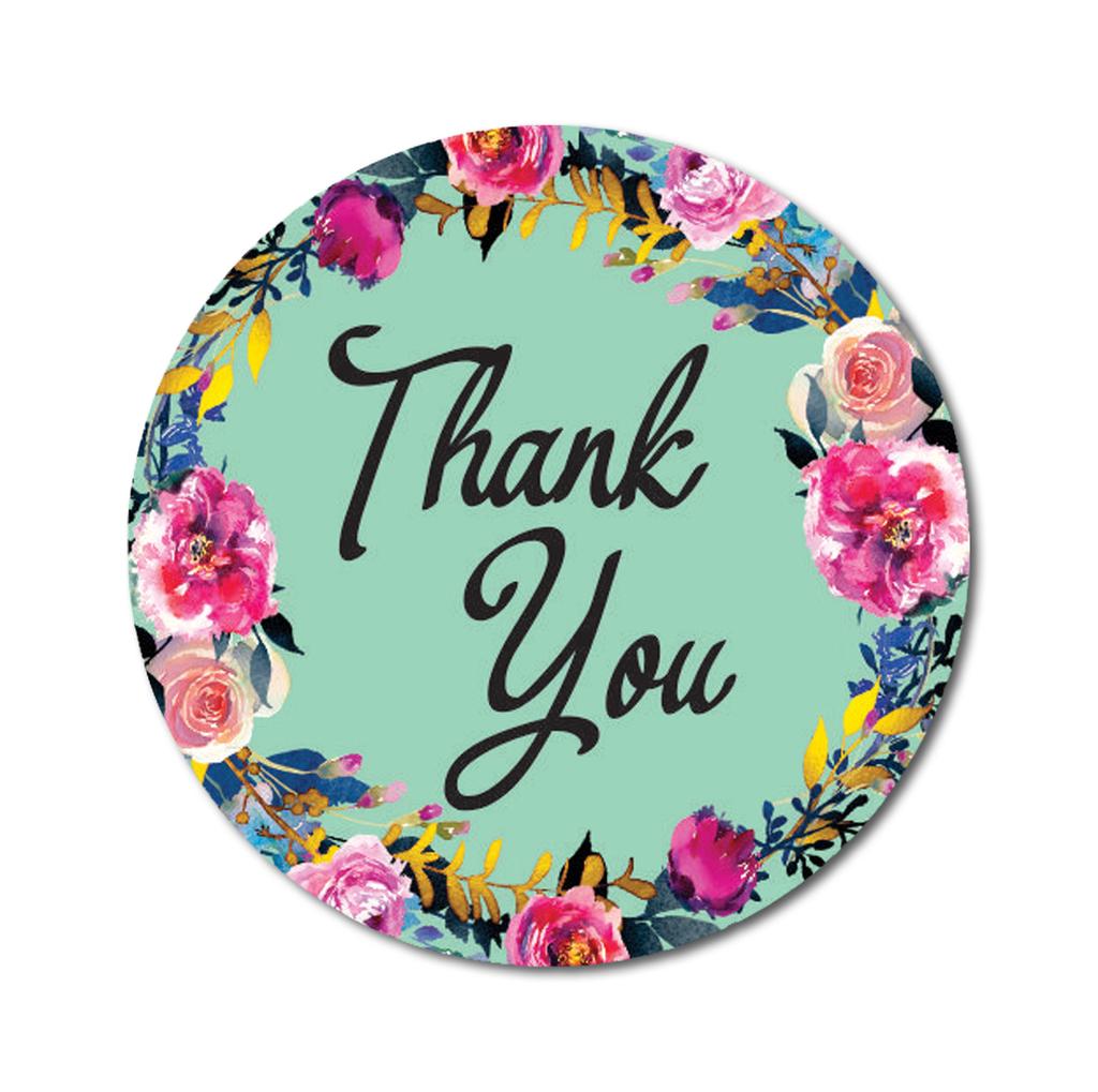 Darling Souvenir Round 45 Pcs Floral & Vines Border Black Thank You Stickers Envelope Seal-1.6