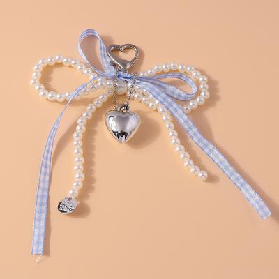 Breloc Frumos Handmade cu Fundă din Perle pentru Femei Fată Inimă de Dragoste Inel de Chei Pandantiv Accesorii Genți de Mână Bijuterii DIY Cadou