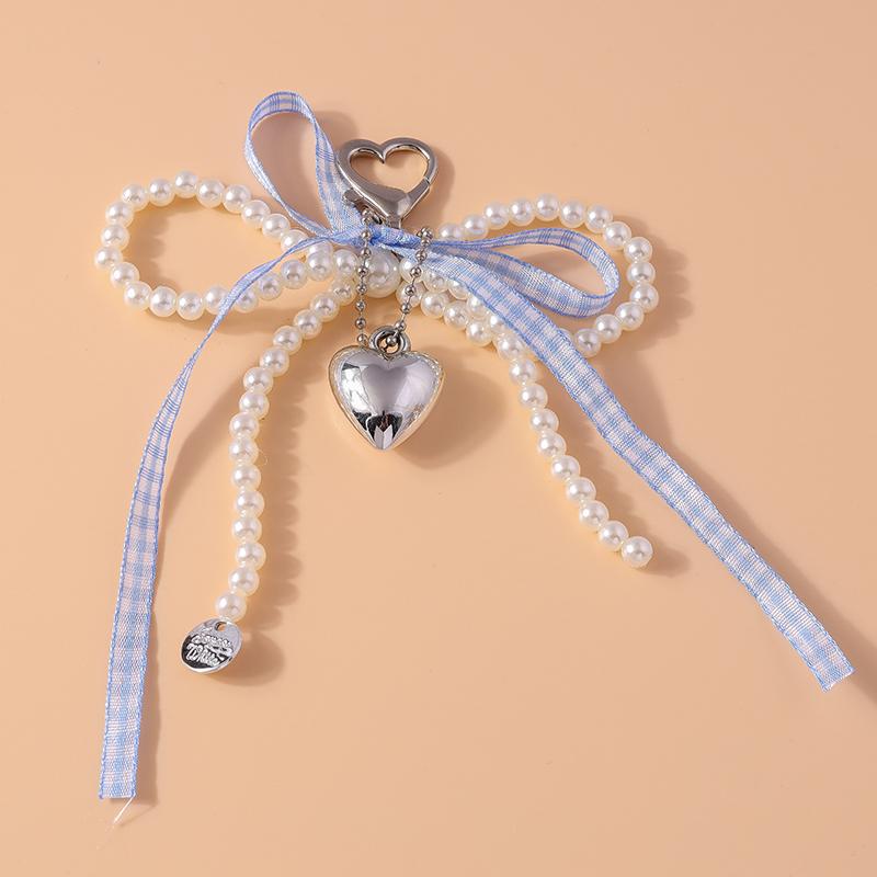 Pretty Handmade Pearl Bowknot Keychain for Women Girl Love Heart Key Ring Pendant Handbag Accessories DIY Jewelry Gift