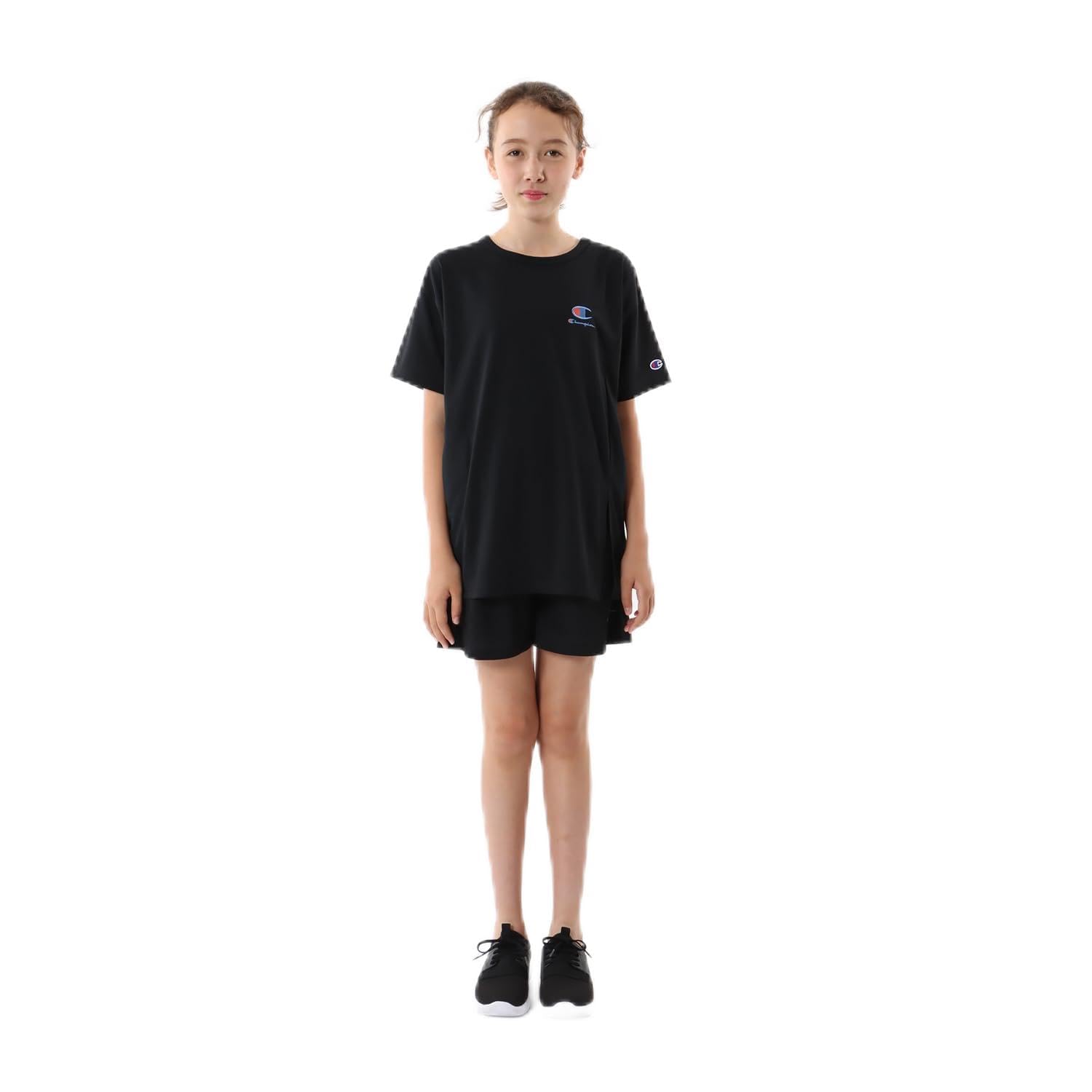 

Champion Short Sleeve Crew Script School Kids T-Shirt, Neck, Quick-Drying, Logo, Girls, Black, CK-ZS325 чёрный