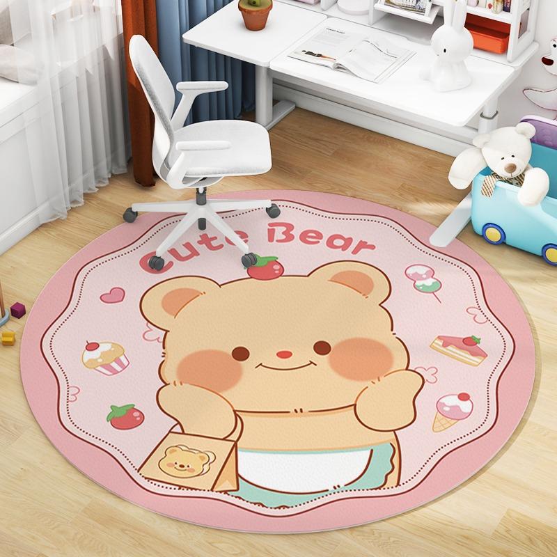  Cute Rabbit Bear Cartoon Round Carpet Living Room Bedroom Bedside Kitchen Entrance Door Mat Non-slip Girl Child Decor Rug