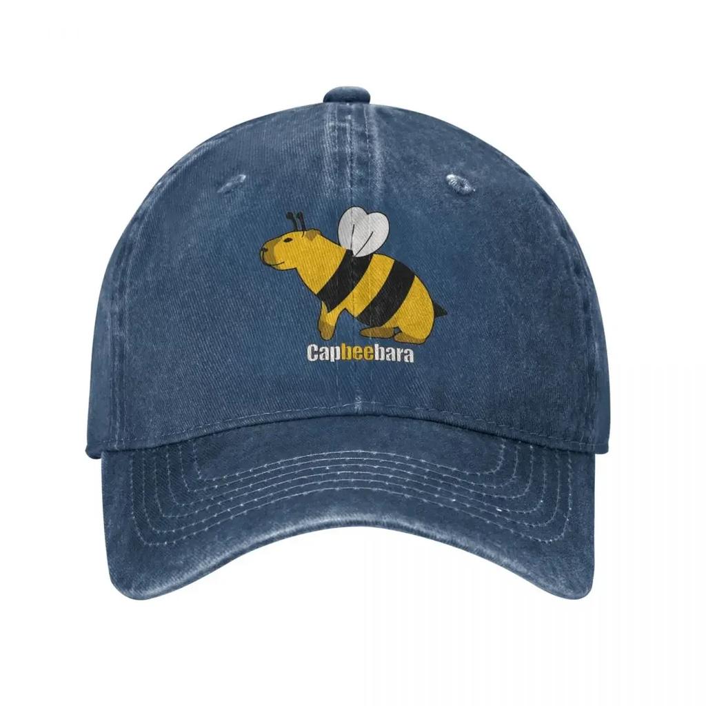 Fashion Capybara Bee Baseball Caps Unisex Distressed Denim Sun Cap Parody Capybaras All Seasons Travel Adjustable Caps Hat