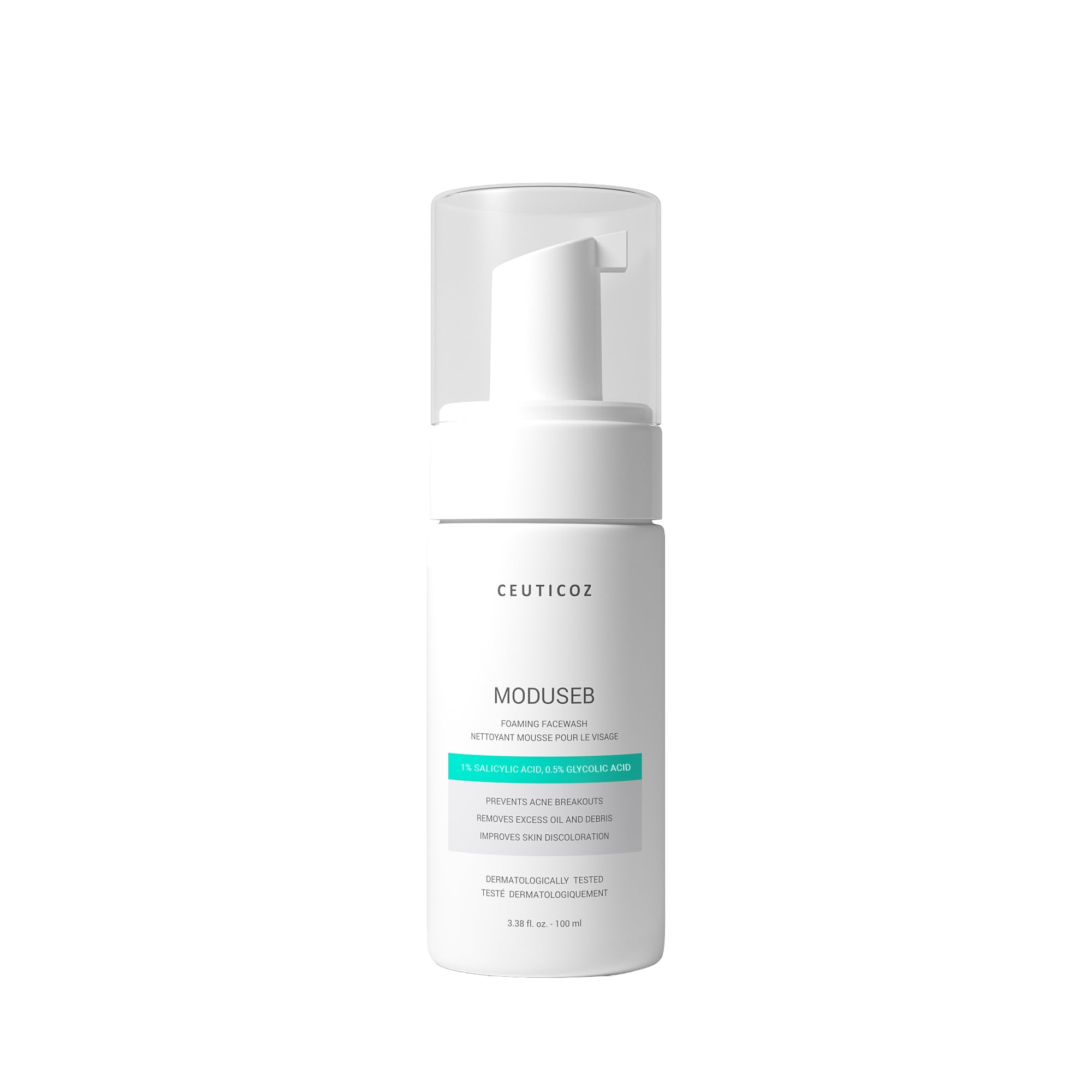 Ceuticoz Moduseb Foaming Facewash with 1% Salicylic Acid, 0.5% Glycolic Acid & 3% Mandelic Acid | Gentle Exfoliating Cleanser | Acne Face Wash for