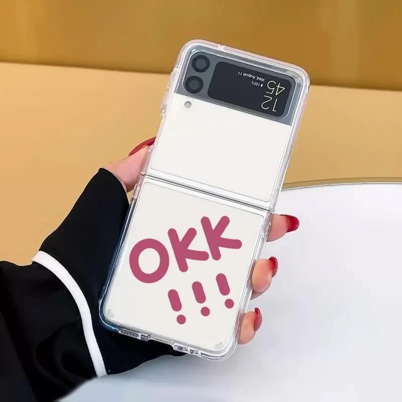 

Plain OKK Words Letters Pattern Transparent Case for Samsung Galaxy Z Flip 5 6 4 3 5G Clear Cover Flip5 Flip6 4 INS Fundas Shell Samsung Galaxy Z Flip 5