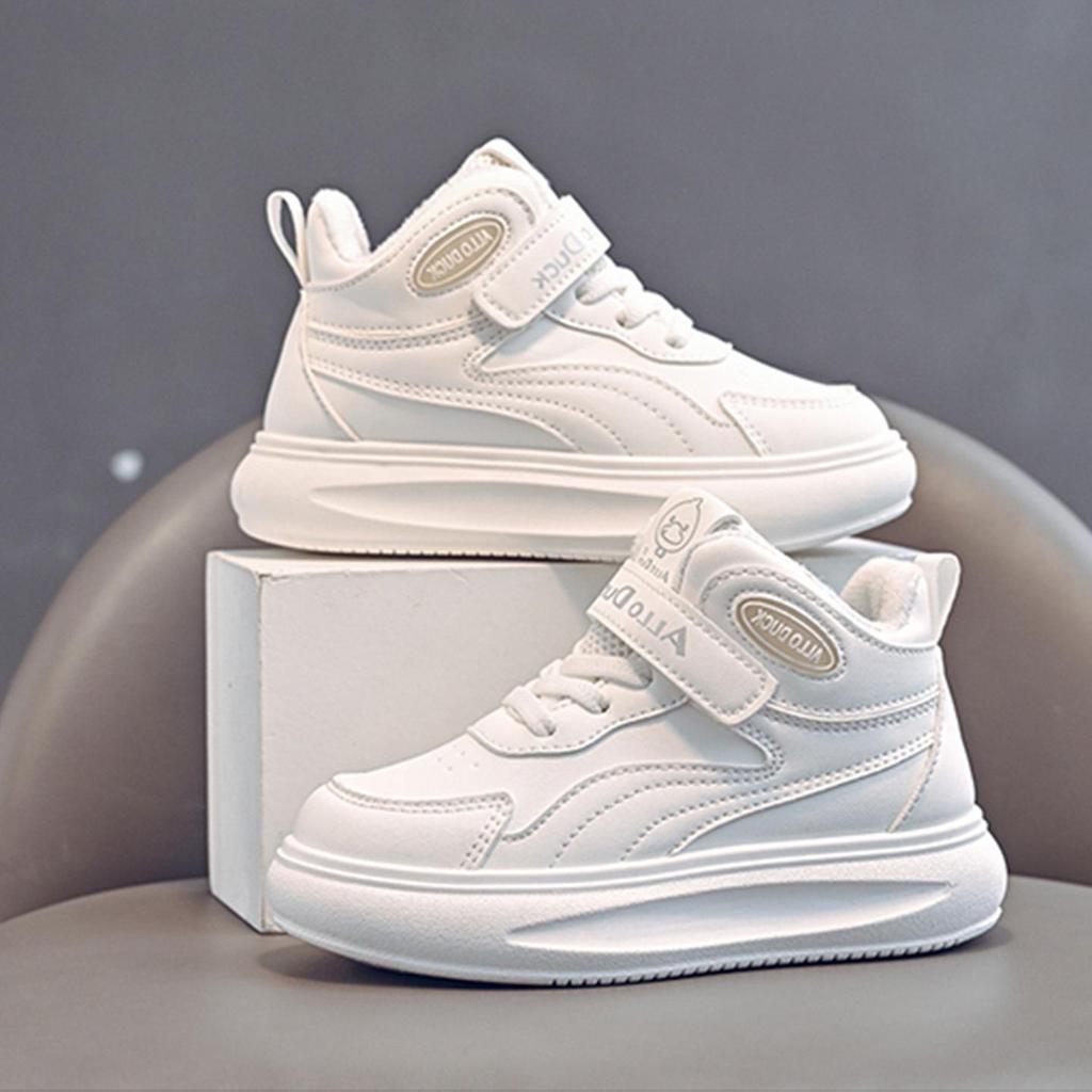 Kids' High-Top White Sneakers: Boys' Sports Shoes and Girls' Skate Shoes with Velvet Lining