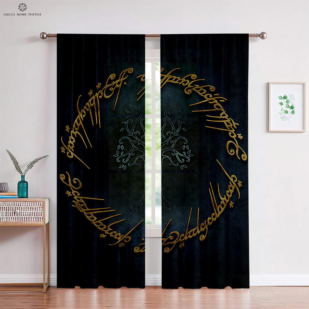 Personalized Rune Shield Three D Printing Curtain Rod Pocket Ornamental Drapes Retro Pattern Bed Room Living Area Kitchen Area