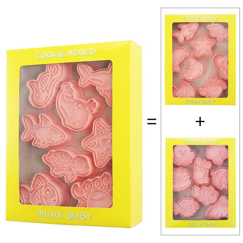 16Pcs Cute Marine Animal Cookie Cutters Set Cartoon Pressable Biscuits Mold