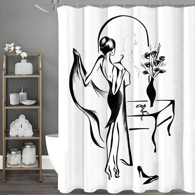 Zwart-wit Sexy Vrouw Douchegordijn, Decoratief Douchegordijn voor de Badkamer, Waterdicht Douchegordijn met Haken