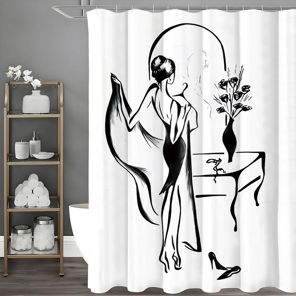 

Черно-белая сексуальная женщина занавеска для душа, декоративная занавеска для душа для ванной комнаты, водонепроницаемая занавеска для душа с крючками 90*180cm