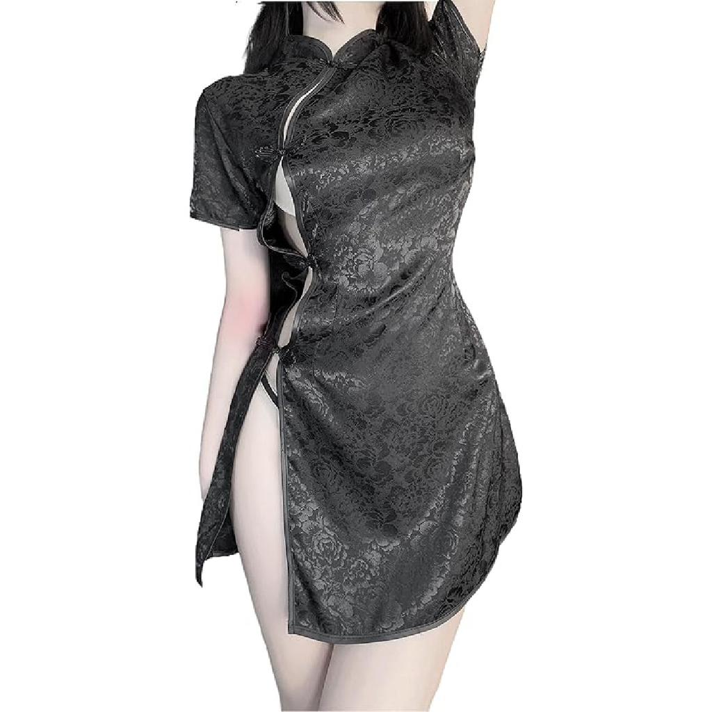 SINGUYUN Chinese Cheongsam Lingerie Retro Print Dress Sexy Anime Cosplay Costume for Women Qipao Babydoll Outfit