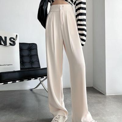 Frühling Sommer Mode Frauen Anzug Hose mit weitem Bein und Knopf Bürodame Arbeitskleidung Hose