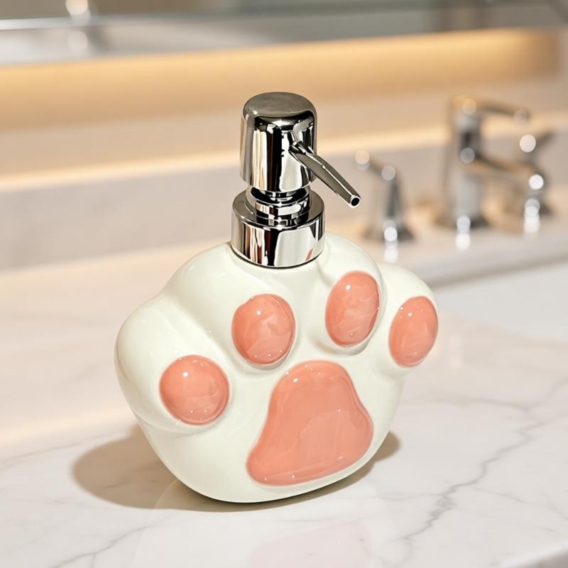 Funny Cats Shape Ceramic Liquid Soap Dispenser With Press Pump Liquid Hand Wash Bottle Soap Holder For Home Bathroom Use