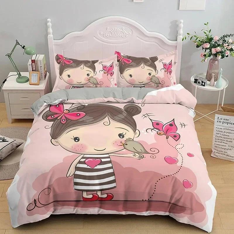 Cartoon Girly Watercolor Girl Modern Women Comfortable Duvet Quilt Cover Pillowcase Bedding Set Bedroom Decoration Home Textile
