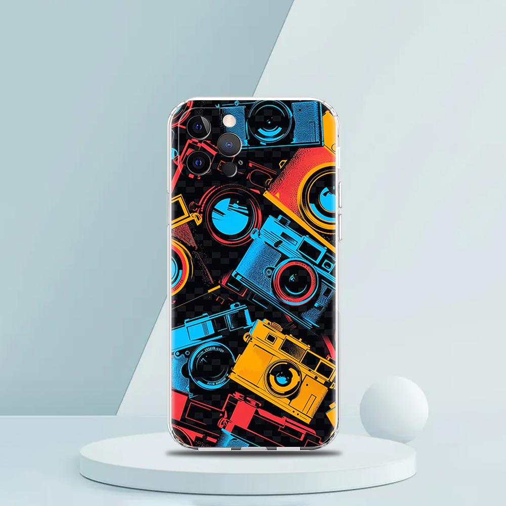 

Мягкий прозрачный чехол-бампер из ТПУ для iPhone 16 15 14 13 12 11 Pro Max XR 8 7 Plus XR Ударопрочный корпус Ретро-узор с камерой for iPhone 16