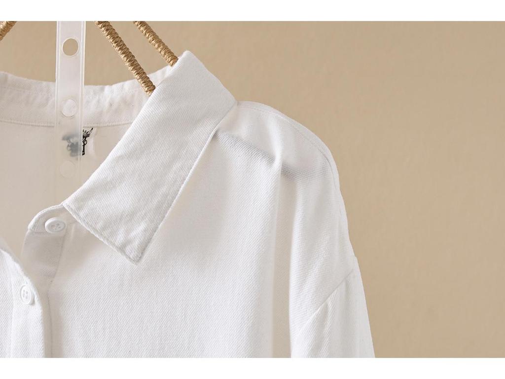 Solid Color Pure Cotton Long Sleeve Unisex Women's Shirt - Japanese Casual Style 