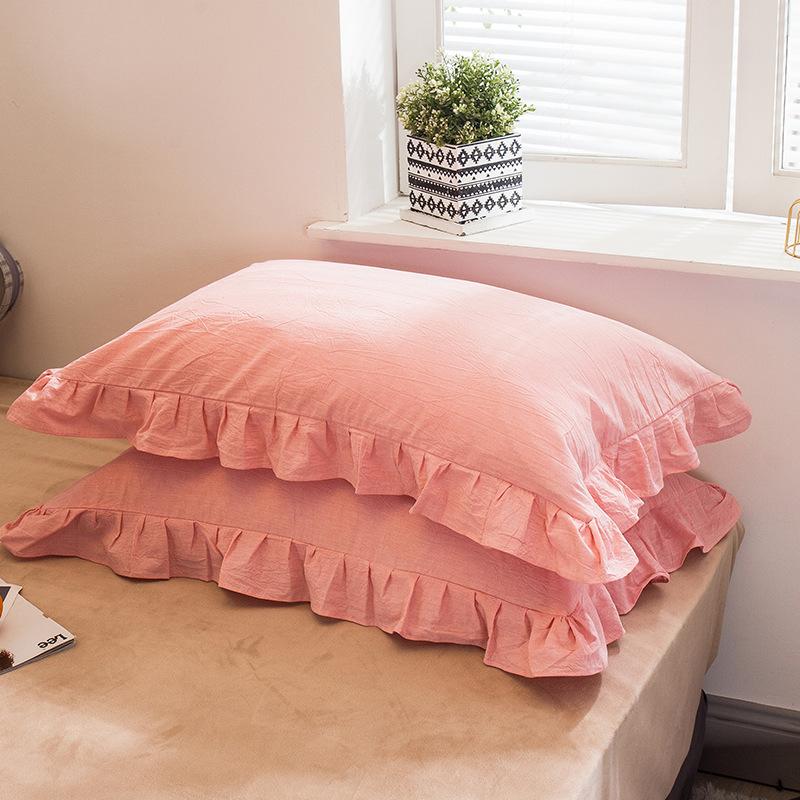 Student Dormitory Single Pillowcase Zipper Easily Removable and Washable Pillow Cases Wrinkled Lotus Leaf Lace Pillow Dustproof Protective Cover