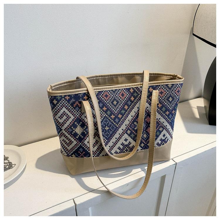 

Trendy simple large-capacity bag women s 2024 popular new fashion contrasting color shoulder bag tote bag хакі