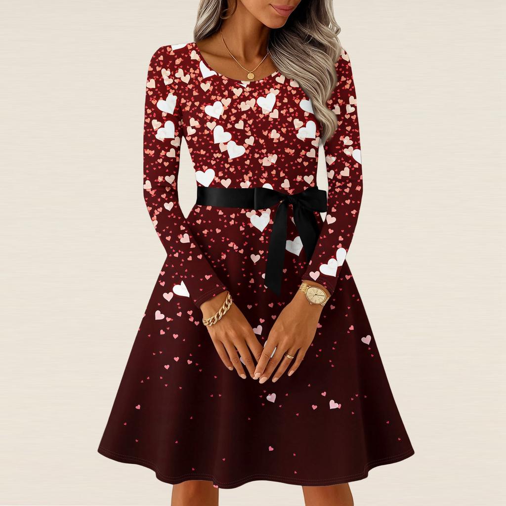 Women's Casual Fashion Long Sleeve  Vintage Long Dresses Spring  Valentine's Day
