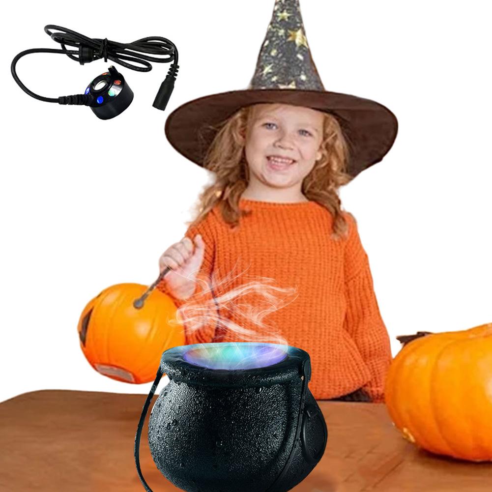 Halloween Witch Cauldron Mister Fogger 6 LED Lights Witch Pot Water Fountain Mist Fog Maker Color Changing for Party Decoration