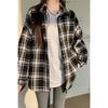 The Real Shot Is Not Reduced, Black and White Plaid Polo Collar Long-sleeved Shirt Jacket, Autumn New Loose Medium and Long Shirts Are Trendy.