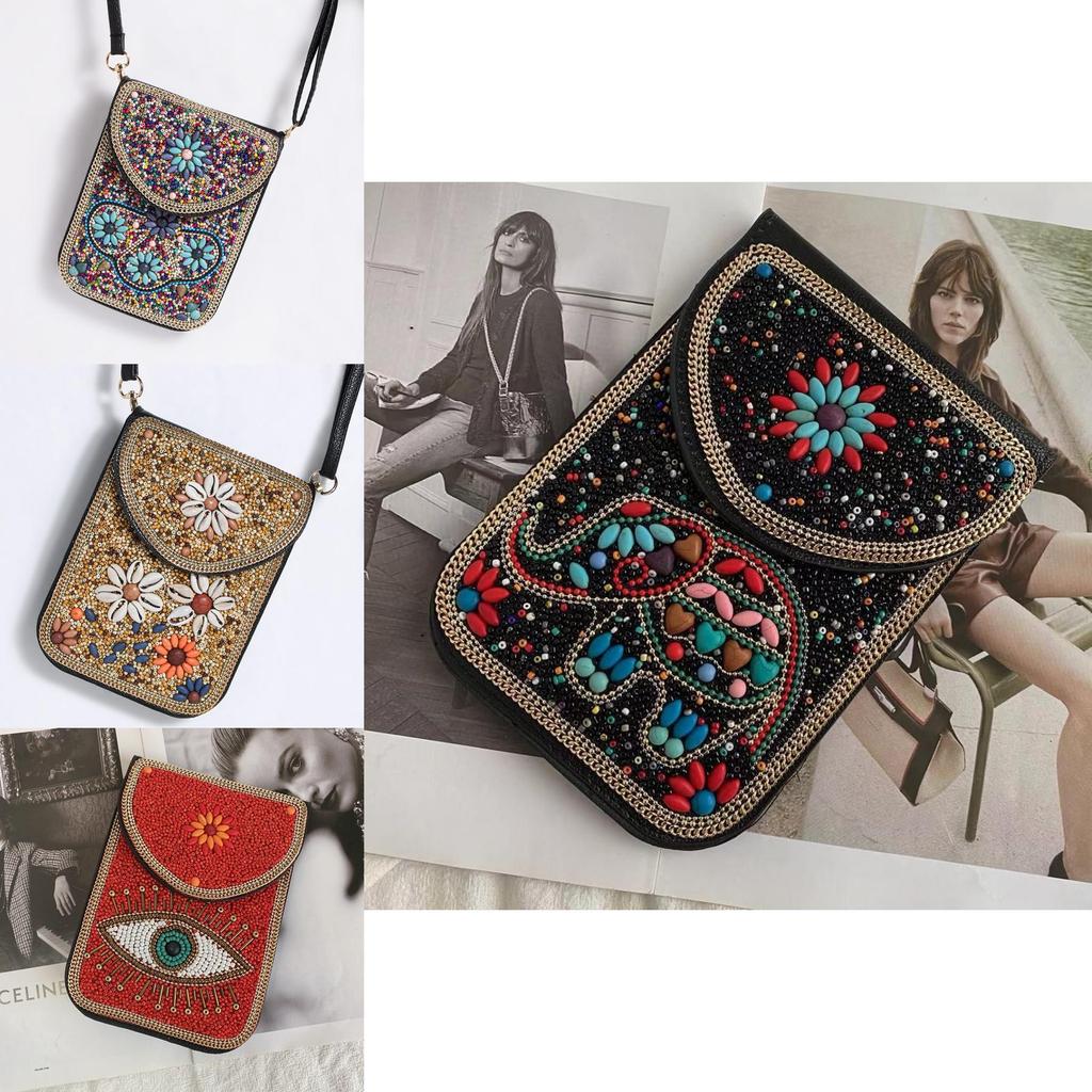 Bohemian Style Pu Flower Embellished Shoulder Bag With Magnet Closure For Daily Use