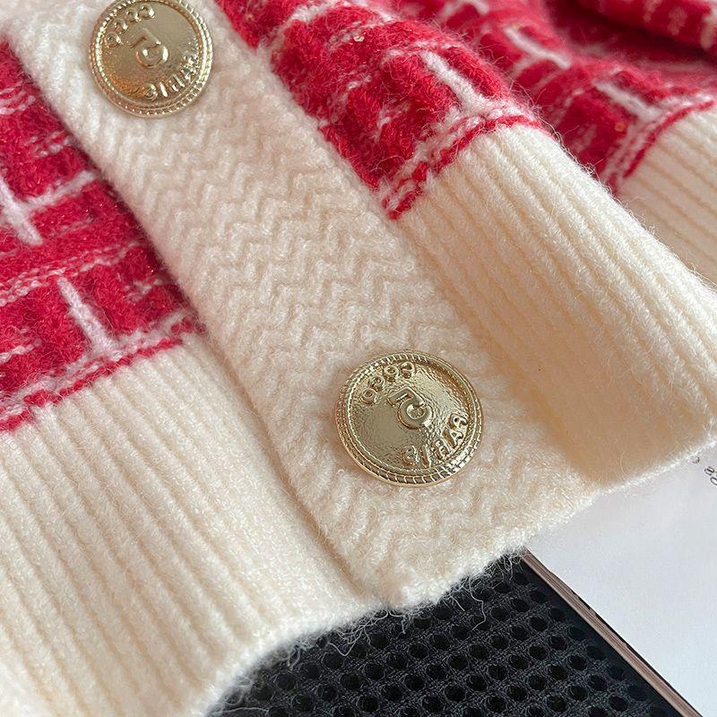 Zimní první láska Červený svetr Cardigan Ženy Design Sense Small High Sense Small Voňavý Nový rok Pletený svetr Cardigan