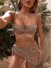 European and American Hot Girl Style Leopard Print Halter Bikini Split Swimsuit Three-Piece Set for Beach Vacation.