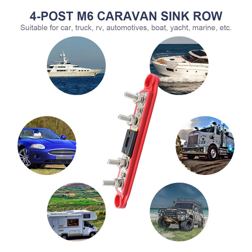 4 Stud Bus Bar Power Distribution Block 48V M6/M8 Bus Bar Board with Cover Busbar Power Case Rust-Resistant RV Parts Accessories